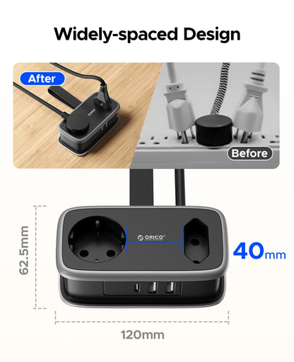 Portable EU Travel Power Strip with USB-C & Fast Charging – 5-in-1 Compact