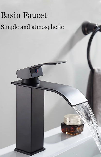 Modern Waterfall Bathroom Sink Faucet - Hot & Cold Stainless Steel