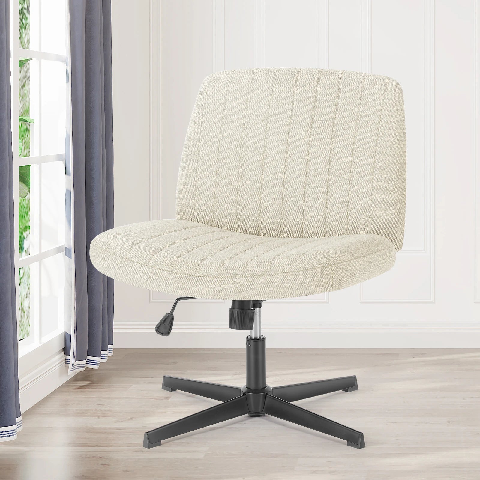 Wide Armless Cross-Legged Office Chair - Adjustable Swivel Vanity Desk Chair - 10