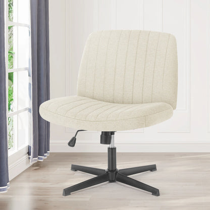 Wide Armless Cross-Legged Office Chair - Adjustable Swivel Vanity Desk Chair