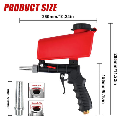 Portable Pneumatic Sandblasting Gun Set - 90 PSI Gravity Feed Rust Paint Remover Tool