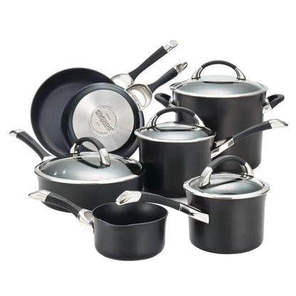 11-Piece Hard Anodized Nonstick Cookware Set - Induction Compatible Pots and Pans with Glass Lids - Dishwasher Safe