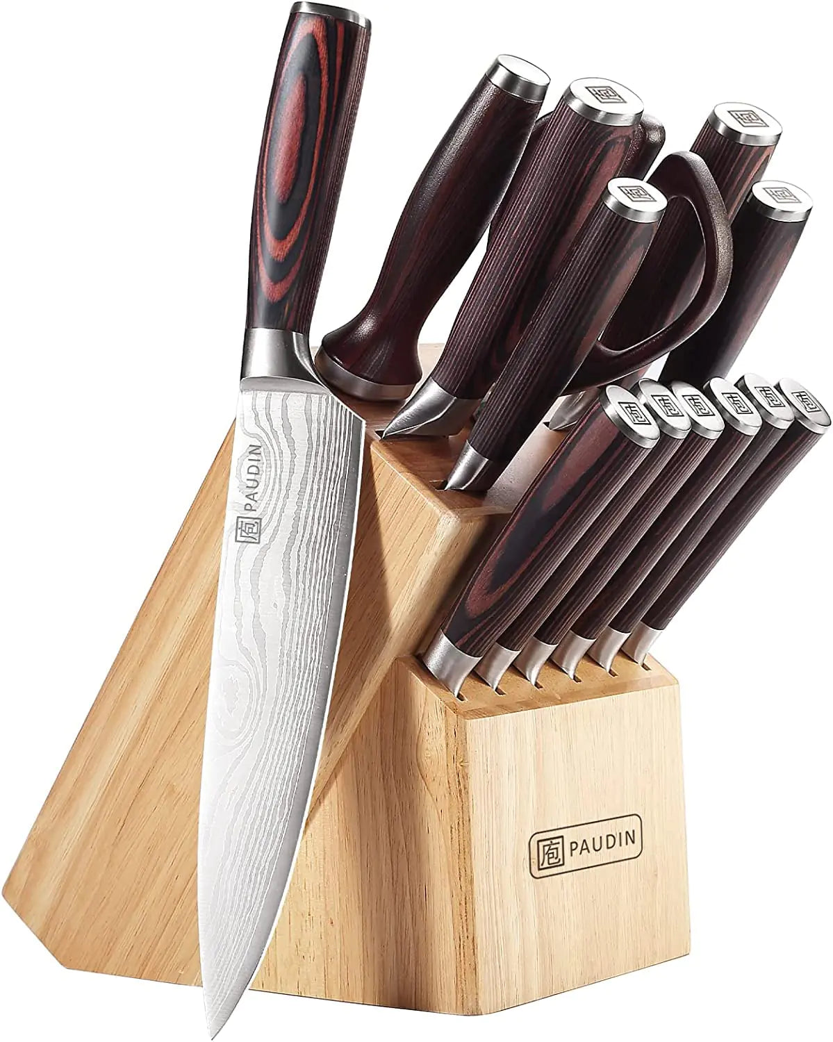 14-Piece Kitchen Knife Set with Block - High Carbon Stainless Steel Professional Chef Knife Set with Steak Knives and Sharpening Rod