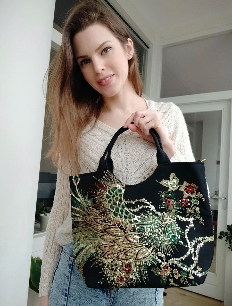 Luxury Boho Peacock Tote