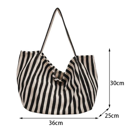 Luxury Striped Canvas Tote Bag