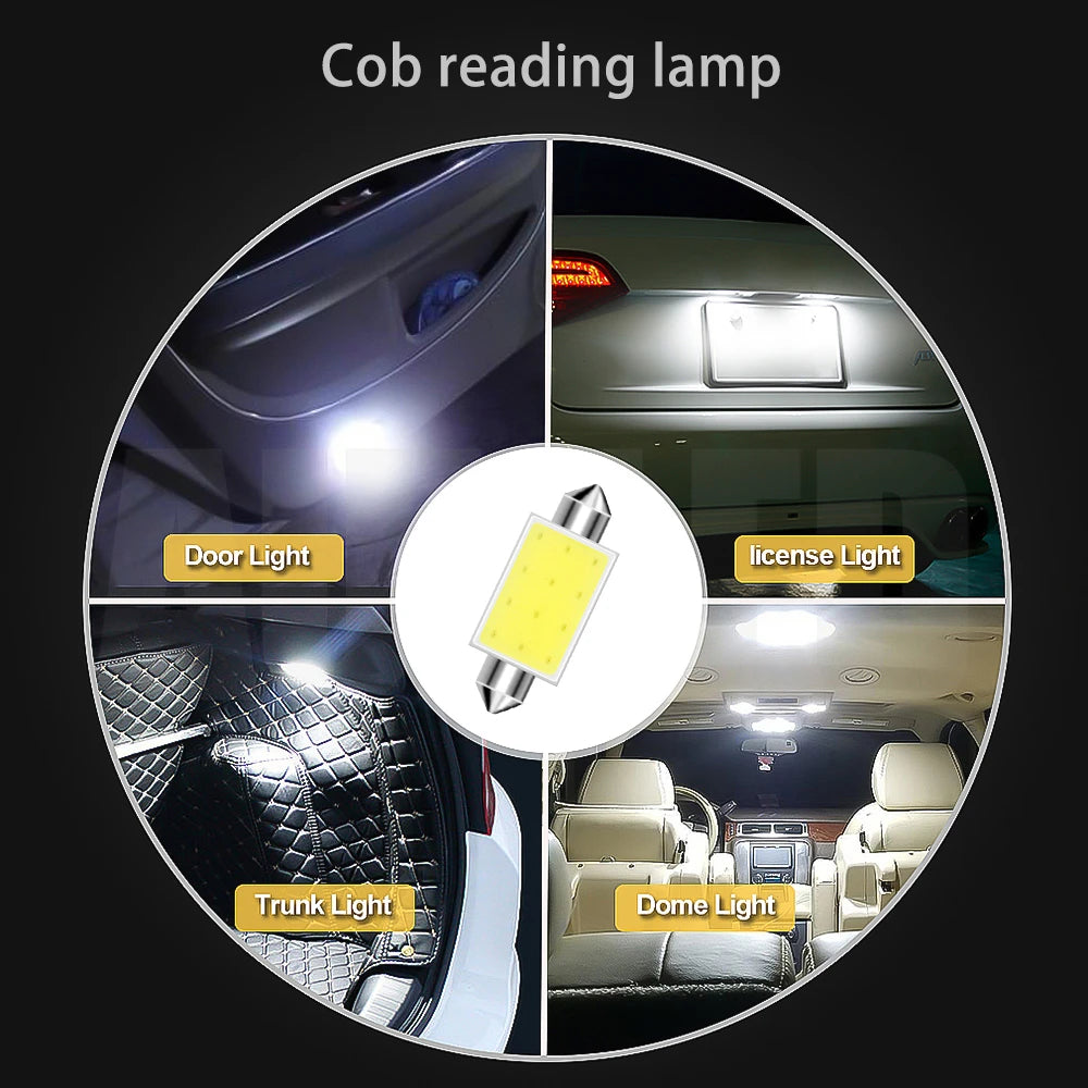 10-Pack COB LED Festoon Interior Car Light Bulbs - 12V/24V Dome Lamp - 12