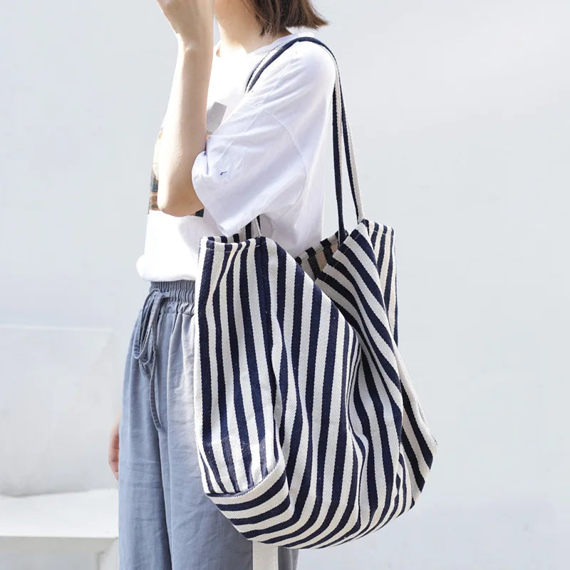 Luxury Striped Canvas Tote Bag