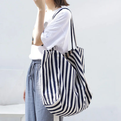 Luxury Striped Canvas Tote Bag
