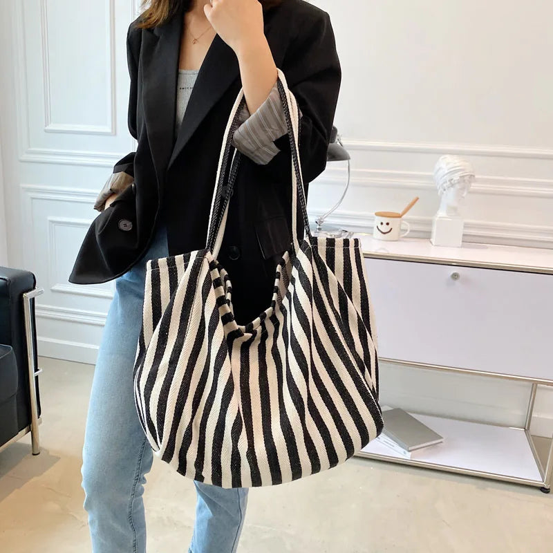 Luxury Striped Canvas Tote Bag