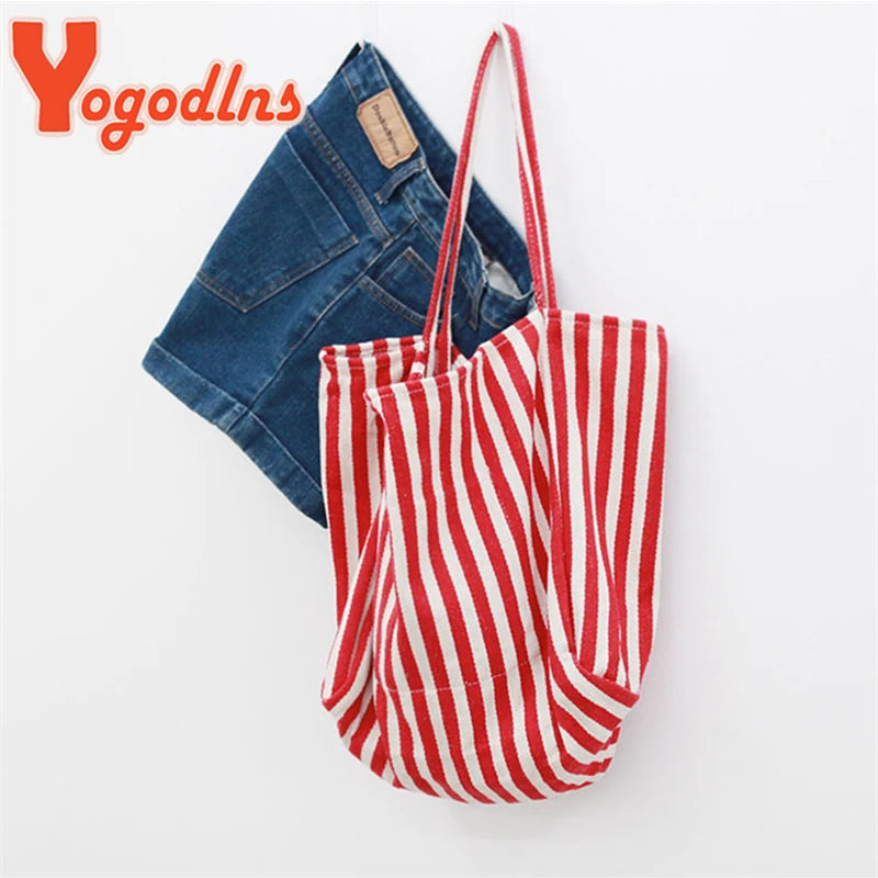 Luxury Striped Canvas Tote Bag