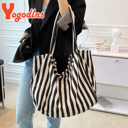Luxury Striped Canvas Tote Bag
