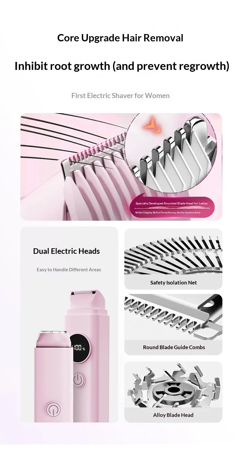 2-in-1 Electric Hair Removal Shaver - Waterproof Painless Trimmer for Face & Body