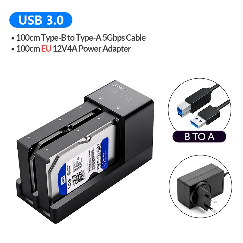 ORICO Dual Bay HDD Docking Station - USB 3.0 Offline Clone for SATA SSD - 24