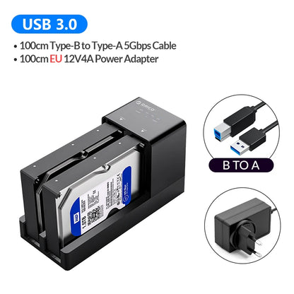 ORICO Dual Bay HDD Docking Station - USB 3.0 Offline Clone for SATA SSD