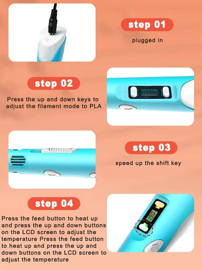 3D Printing Pen for Kids - Creative DIY Drawing Tool with LED Display & Temperature Control