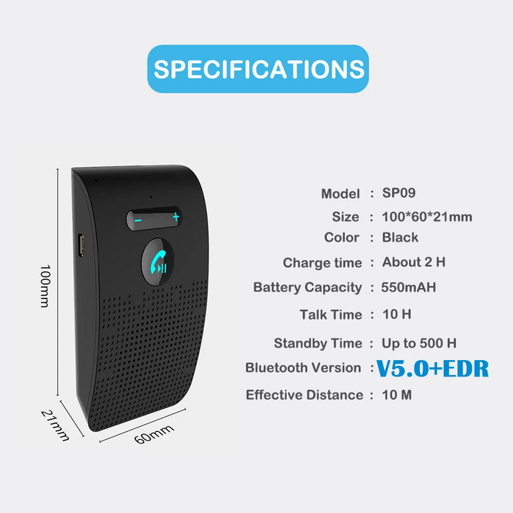 Bluetooth 5.0 Handsfree Car Kit - Wireless Sun Visor Speakerphone with Noise Cancelling - 6