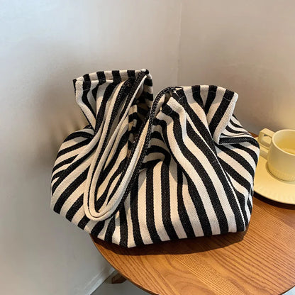 Luxury Striped Canvas Tote Bag