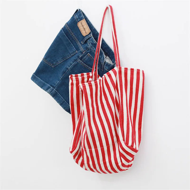 Luxury Striped Canvas Tote Bag