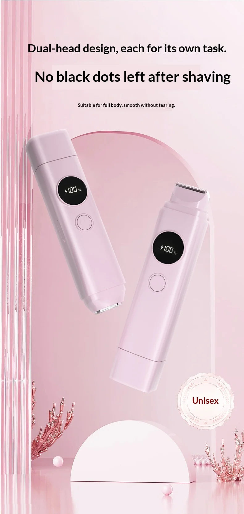 2-in-1 Electric Hair Removal Shaver - Waterproof Painless Trimmer for Face & Body - 9