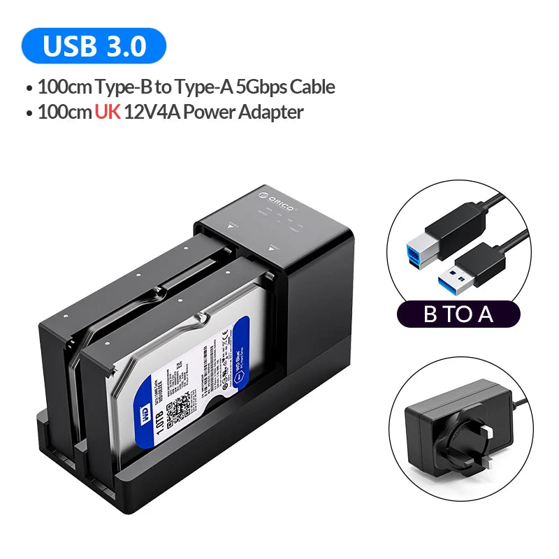 ORICO Dual Bay HDD Docking Station - USB 3.0 Offline Clone for SATA SSD