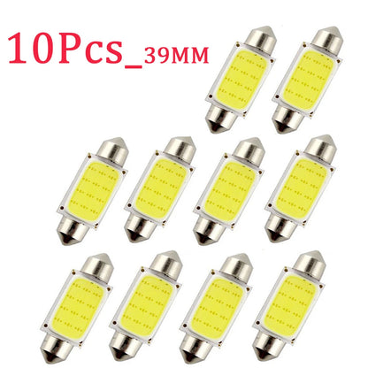 10-Pack COB LED Festoon Interior Car Light Bulbs - 12V/24V Dome Lamp