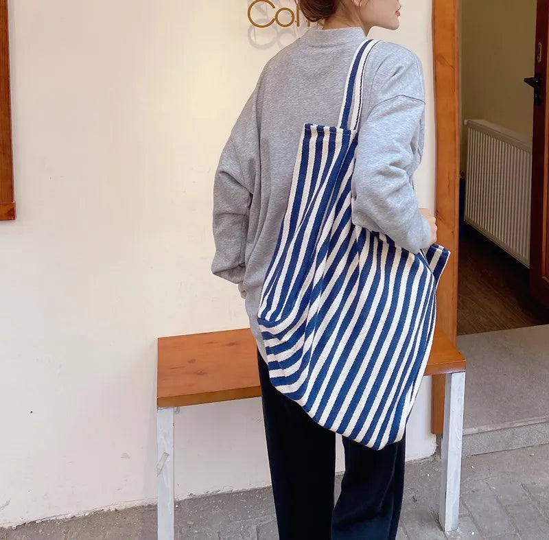 Luxury Striped Canvas Tote Bag