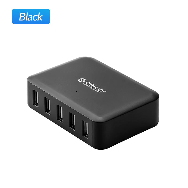 Multi-Port Desktop USB Charging Station - 5-Port Fast Home Office Hub - 12
