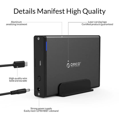 ORICO Aluminum 3.5" Hard Drive Enclosure - USB 3.1 Type-C HDD/SSD Case