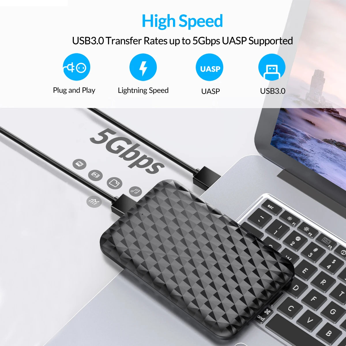 Orico 2.5" USB 3.0 SATA Hard Drive Enclosure - Tool-Free External SSD Case