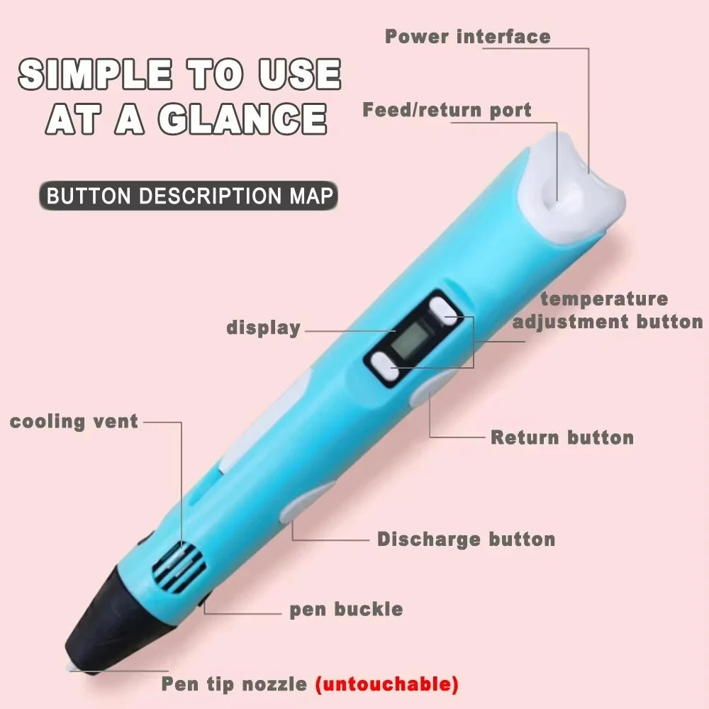 3D Printing Pen for Kids - Creative DIY Drawing Tool with LED Display & Temperature Control - 9