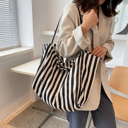 Luxury Striped Canvas Tote Bag