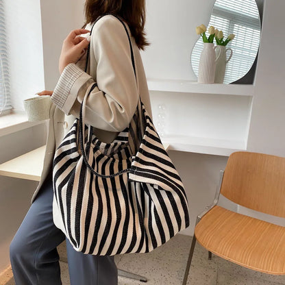 Luxury Striped Canvas Tote Bag