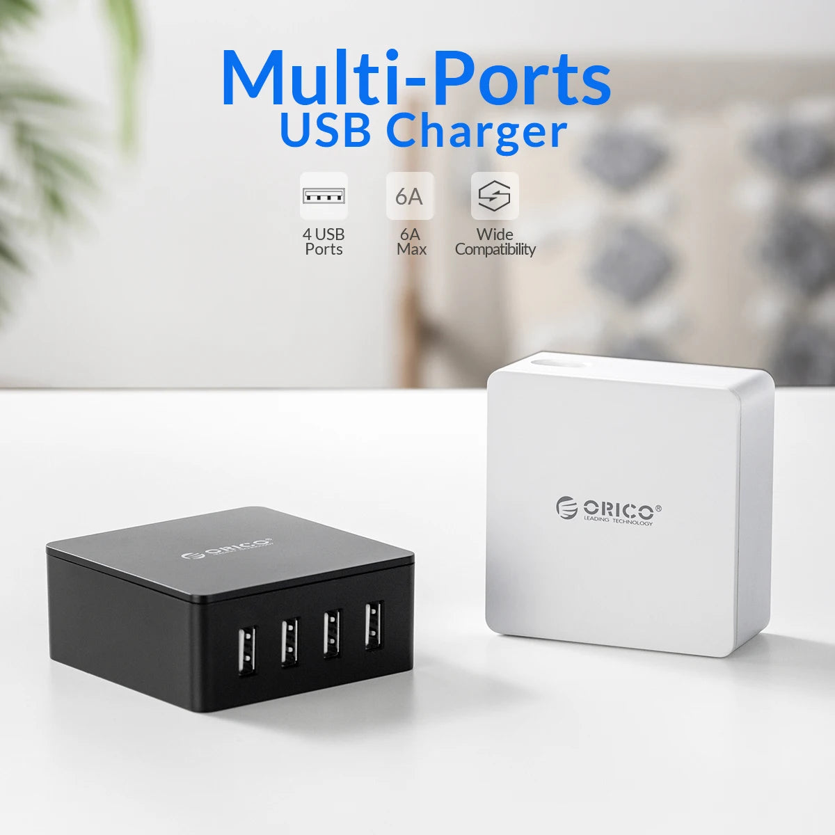 Multi-Port Desktop USB Charging Station - 5-Port Fast Home Office Hub - 7