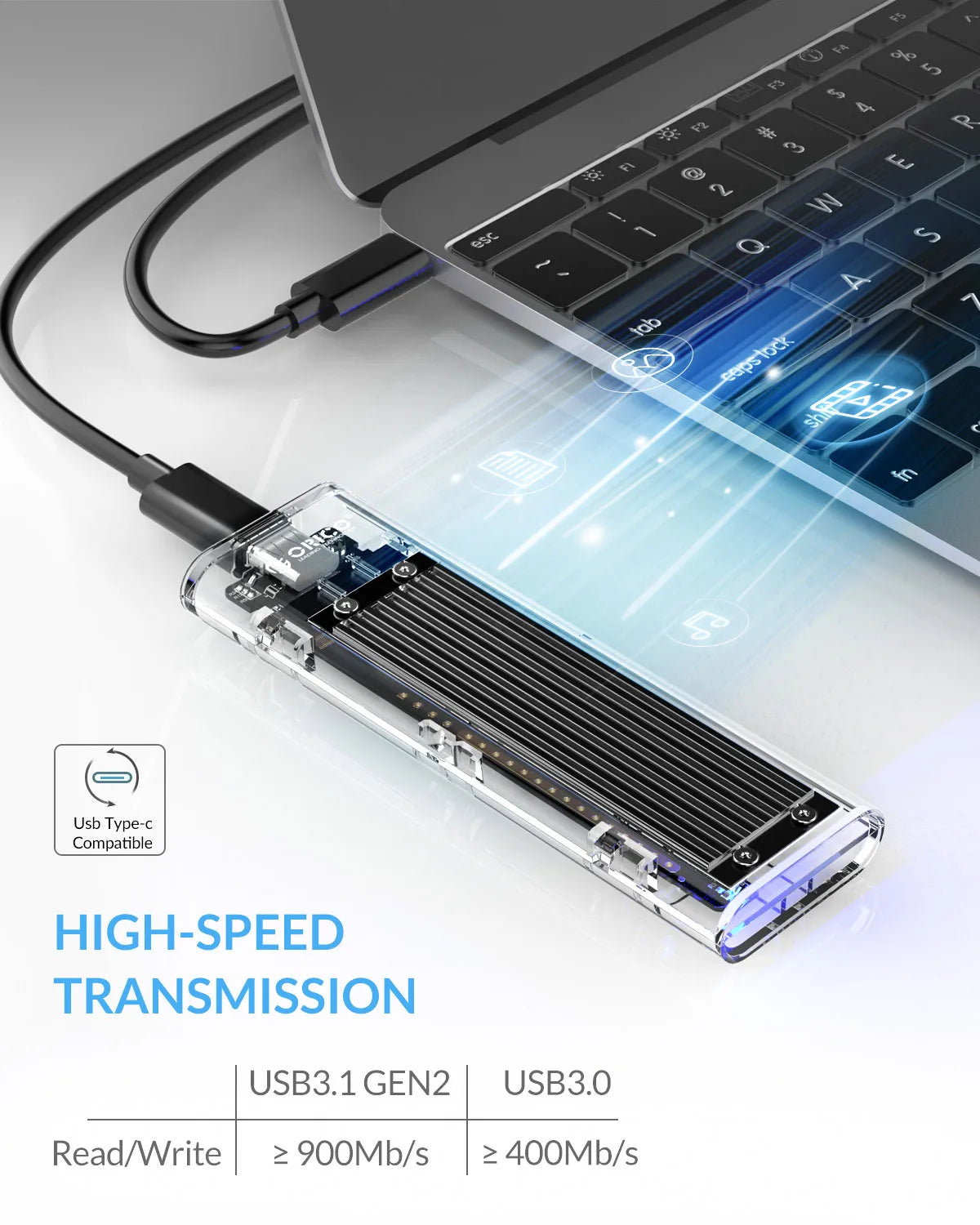 ORICO M.2 NVMe SSD Enclosure USB 3.1 Type-C External Hard Drive Case - 20