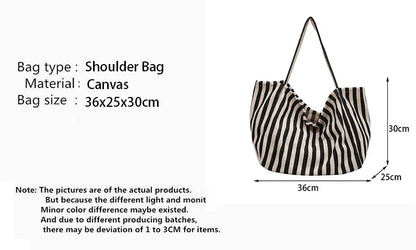 Luxury Striped Canvas Tote Bag