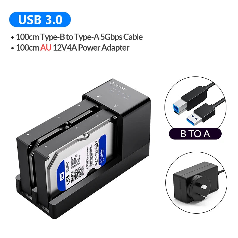 ORICO Dual Bay HDD Docking Station - USB 3.0 Offline Clone for SATA SSD - 23