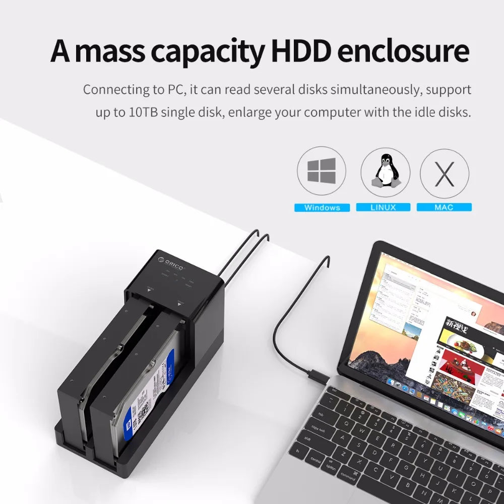 ORICO Dual Bay HDD Docking Station - USB 3.0 Offline Clone for SATA SSD