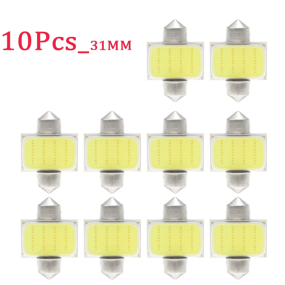 10-Pack COB LED Festoon Interior Car Light Bulbs - 12V/24V Dome Lamp