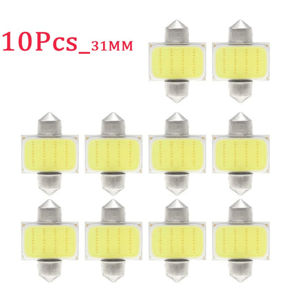 10-Pack COB LED Festoon Interior Car Light Bulbs - 12V/24V Dome Lamp