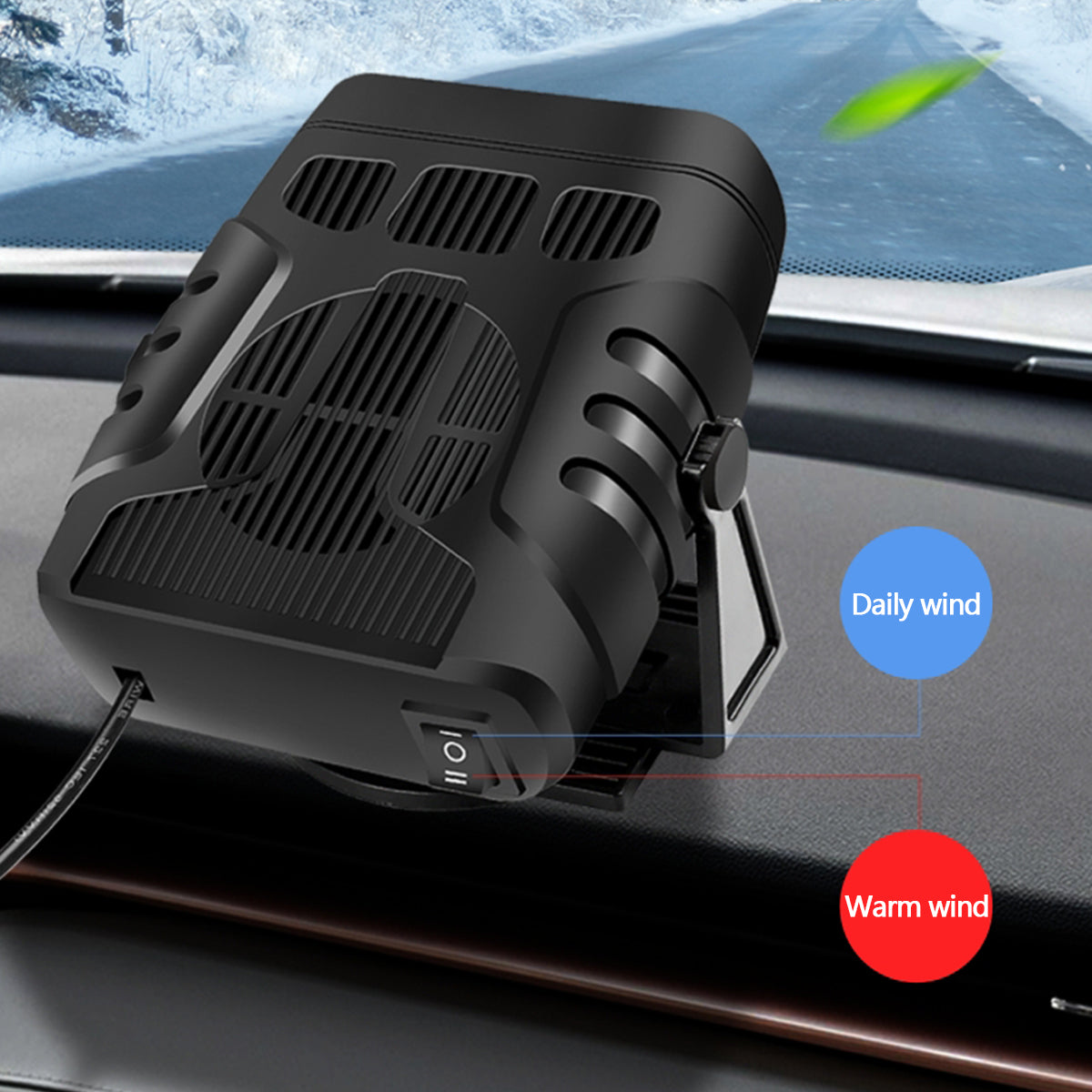 2-in-1 Car Heater and Cooling Fan - 12V/24V Windshield Defroster & Demister