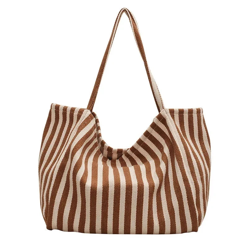 Luxury Striped Canvas Tote Bag