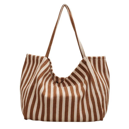 Luxury Striped Canvas Tote Bag