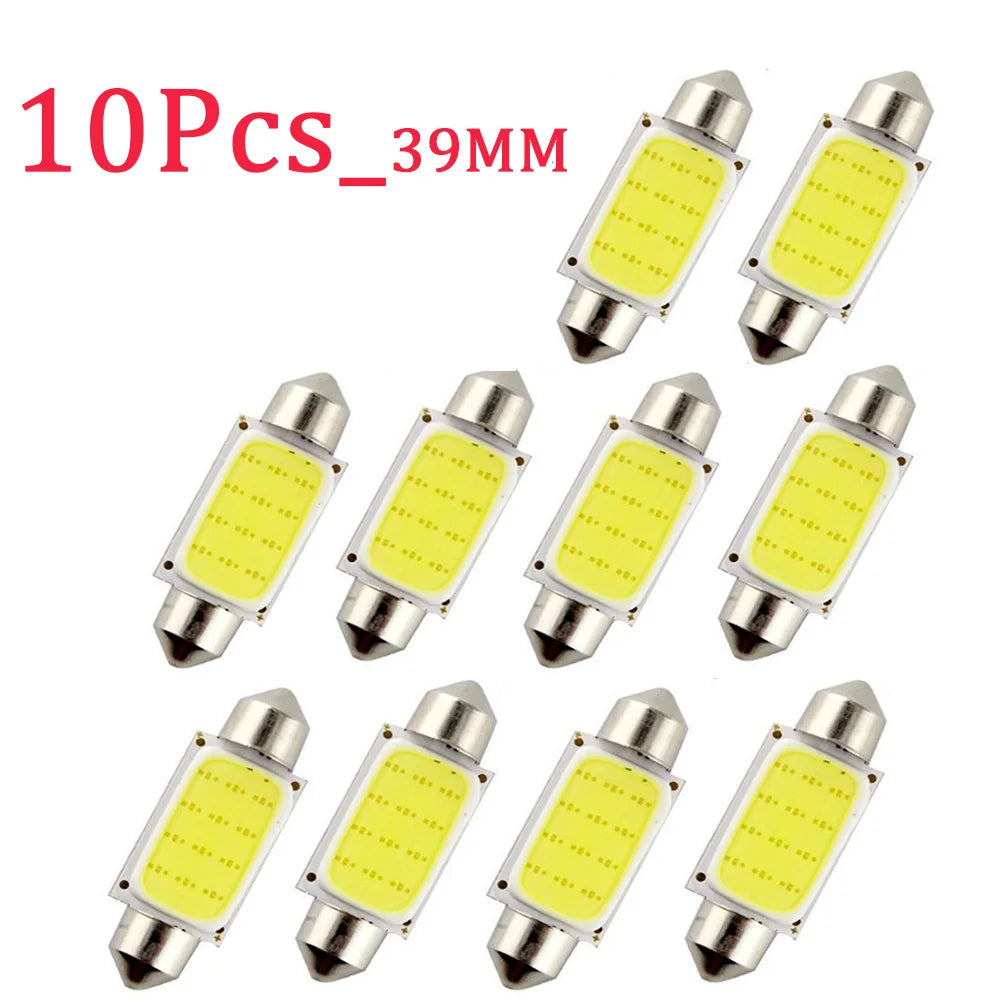 10-Pack COB LED Festoon Interior Car Light Bulbs - 12V/24V Dome Lamp