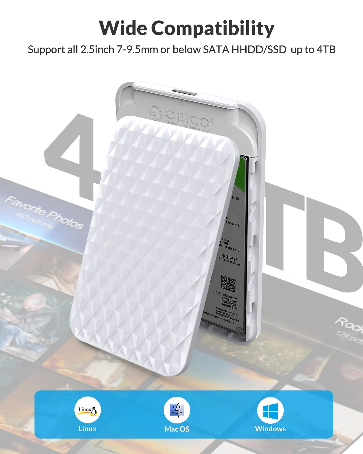 Orico 2.5" USB 3.0 SATA Hard Drive Enclosure - Tool-Free External SSD Case