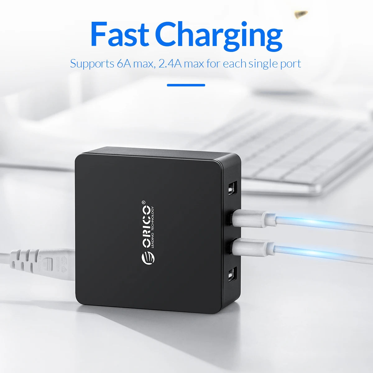Multi-Port Desktop USB Charging Station - 5-Port Fast Home Office Hub - 4