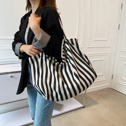 Luxury Striped Canvas Tote Bag