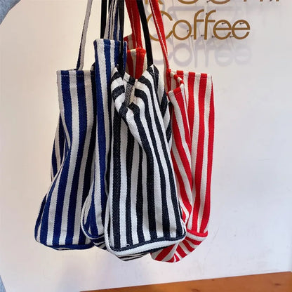 Luxury Striped Canvas Tote Bag