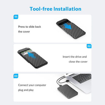 Orico 2.5" USB 3.0 SATA Hard Drive Enclosure - Tool-Free External SSD Case