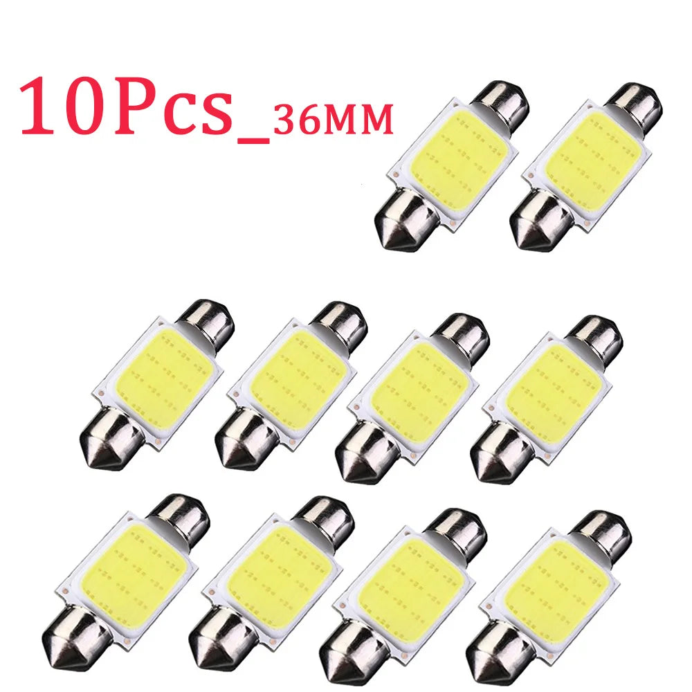 10-Pack COB LED Festoon Interior Car Light Bulbs - 12V/24V Dome Lamp - 19