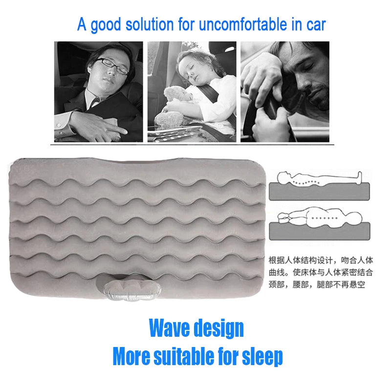 Universal Inflatable Car Air Mattress - Travel Bed & Portable Camping Mat with Pillows - 3